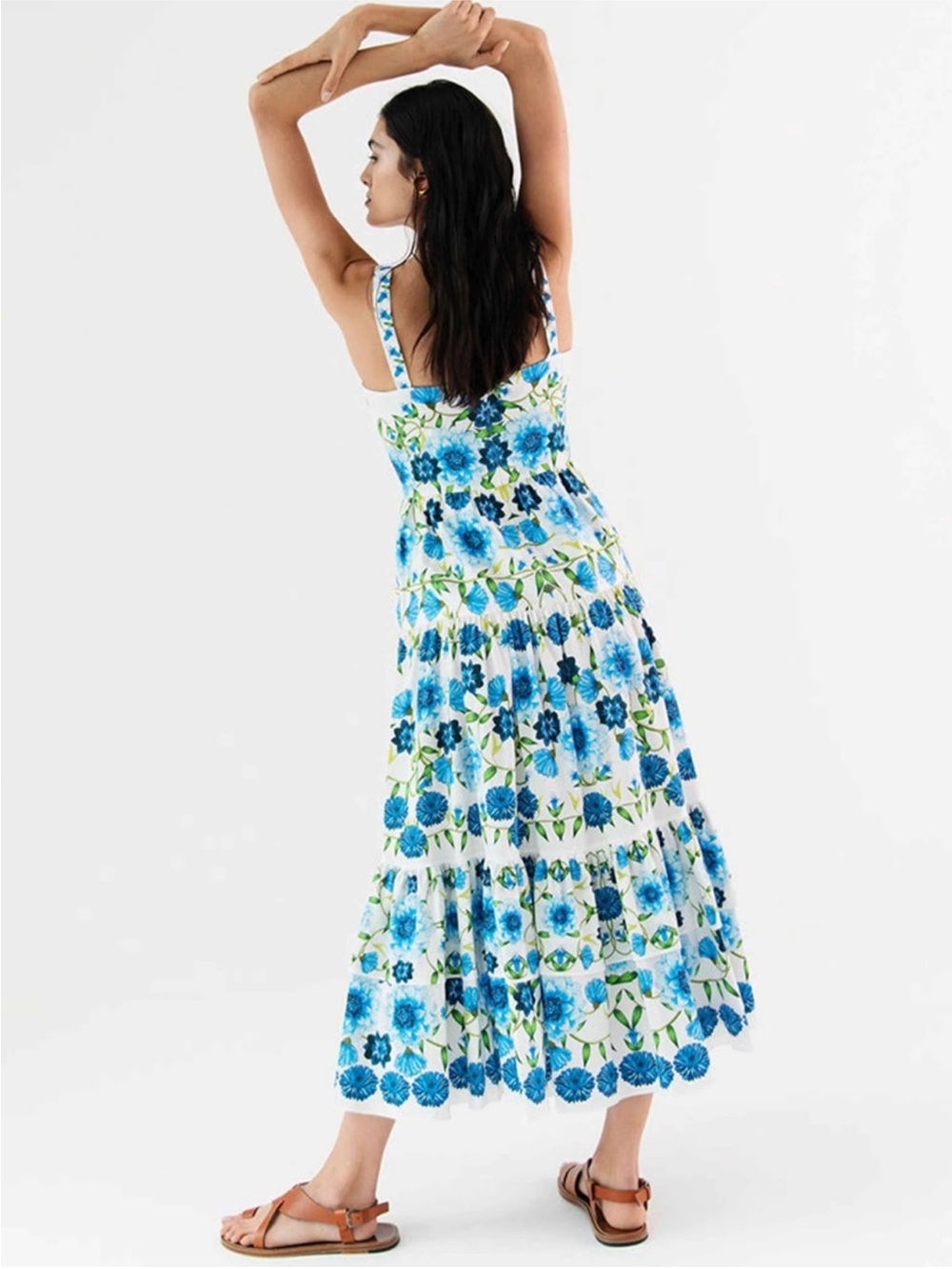 BORGO DE NOR Daniela Tiered Floral-Print Cotton Midi Dress UK14/US 8 - Picture 5 of 9